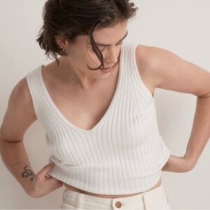 New Madewell V Neck Crop Sweater White Size XL